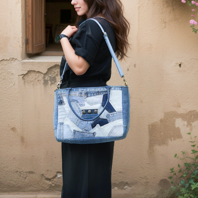 Recycle Vintage Patchwork Denim Tote Bag