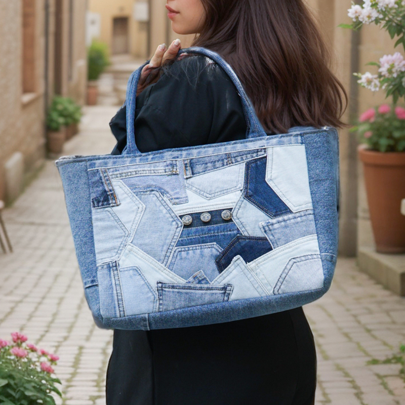 Recycle Vintage Patchwork Denim Tote Bag