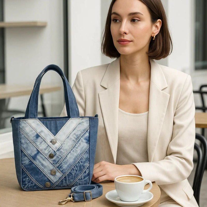 Eco-Friendly Recycle Chevron Medium Denim Tote Bag