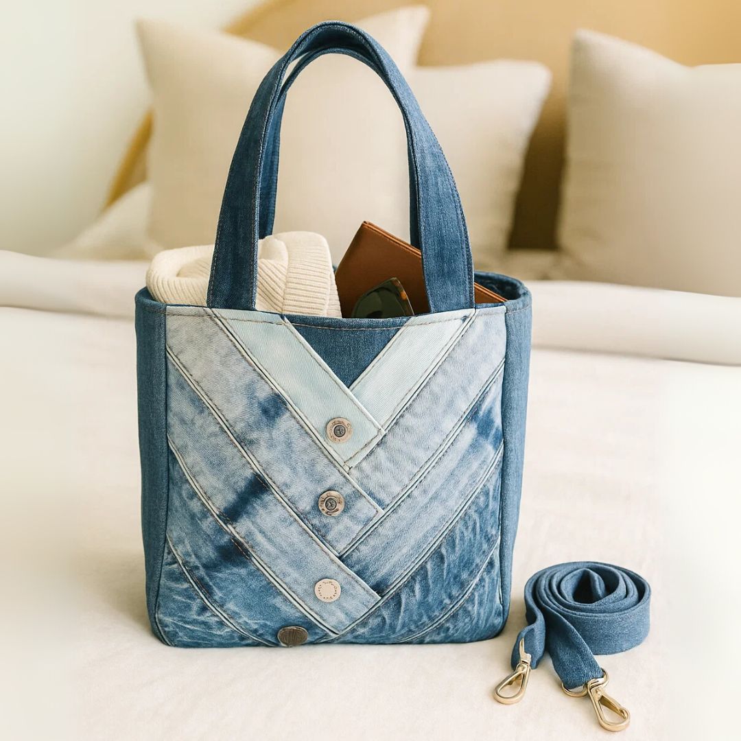 Eco-Friendly Recycle Chevron Medium Denim Tote Bag
