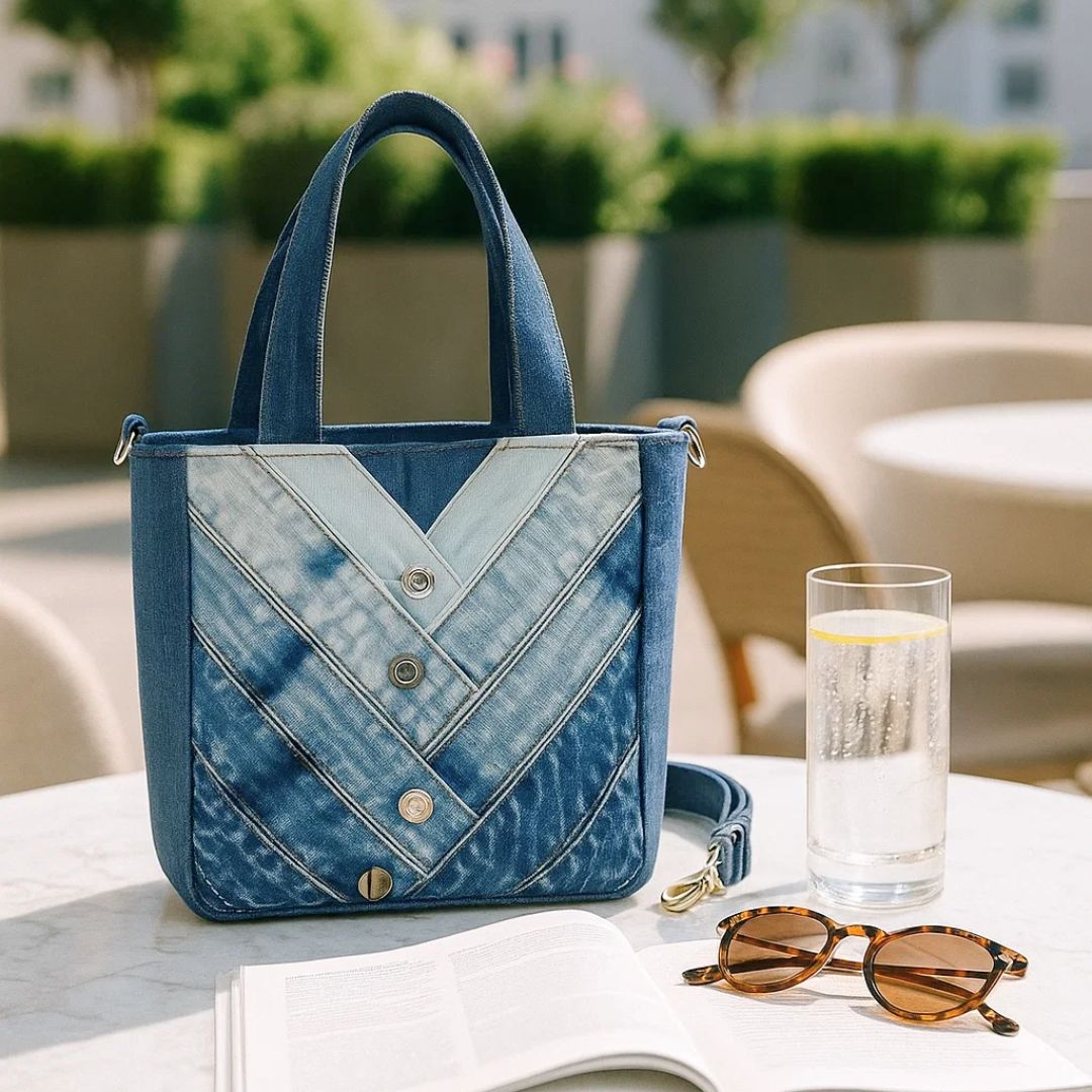 Eco-Friendly Recycle Chevron Medium Denim Tote Bag