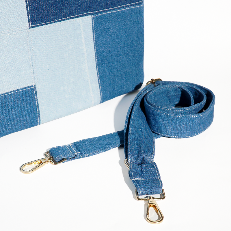Recycle Reworked Patched Large Capacity Denim Tote Bag For Women