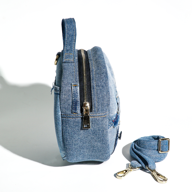 Eco-Friendly Recycle Patchwork Round Denim Crossbody Bag