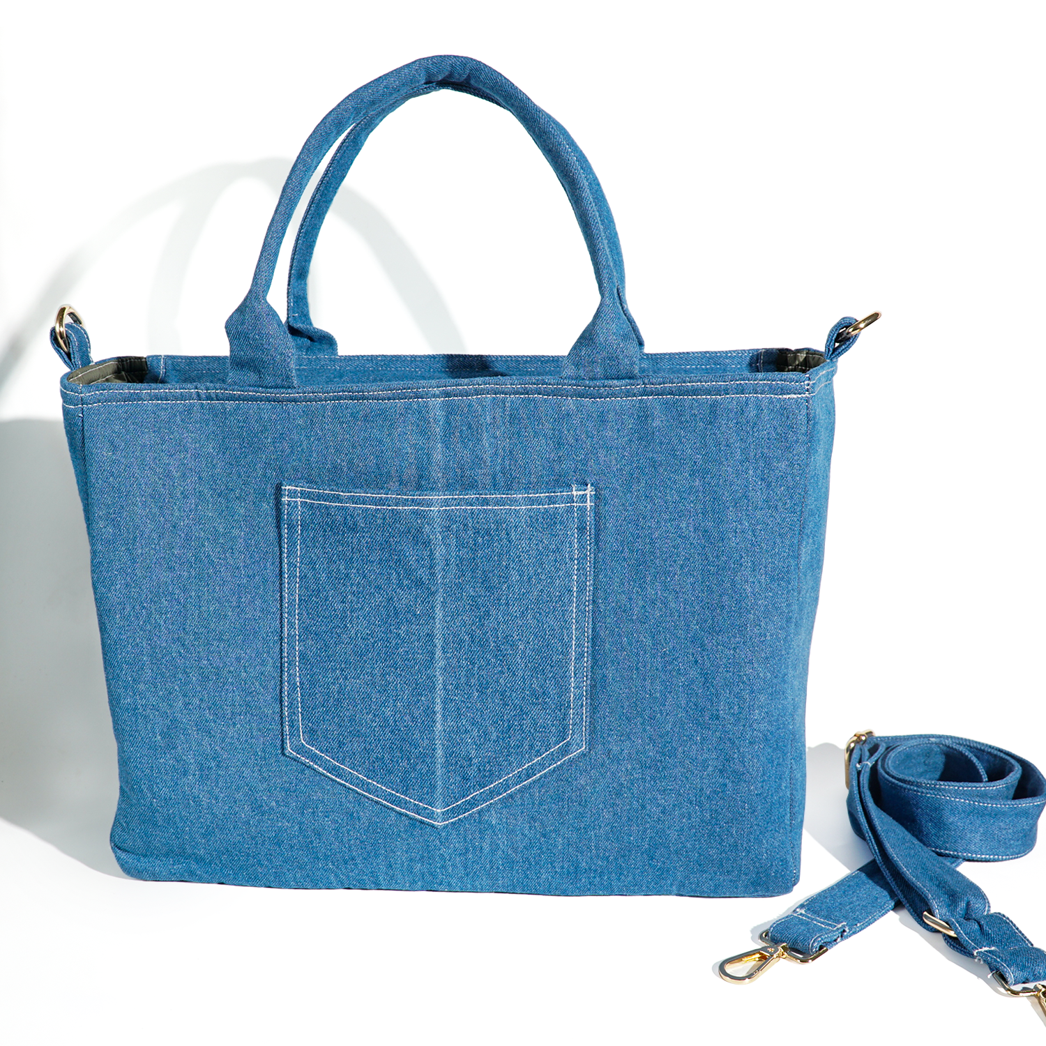 Recycle Reworked Patched Large Capacity Denim Tote Bag For Women