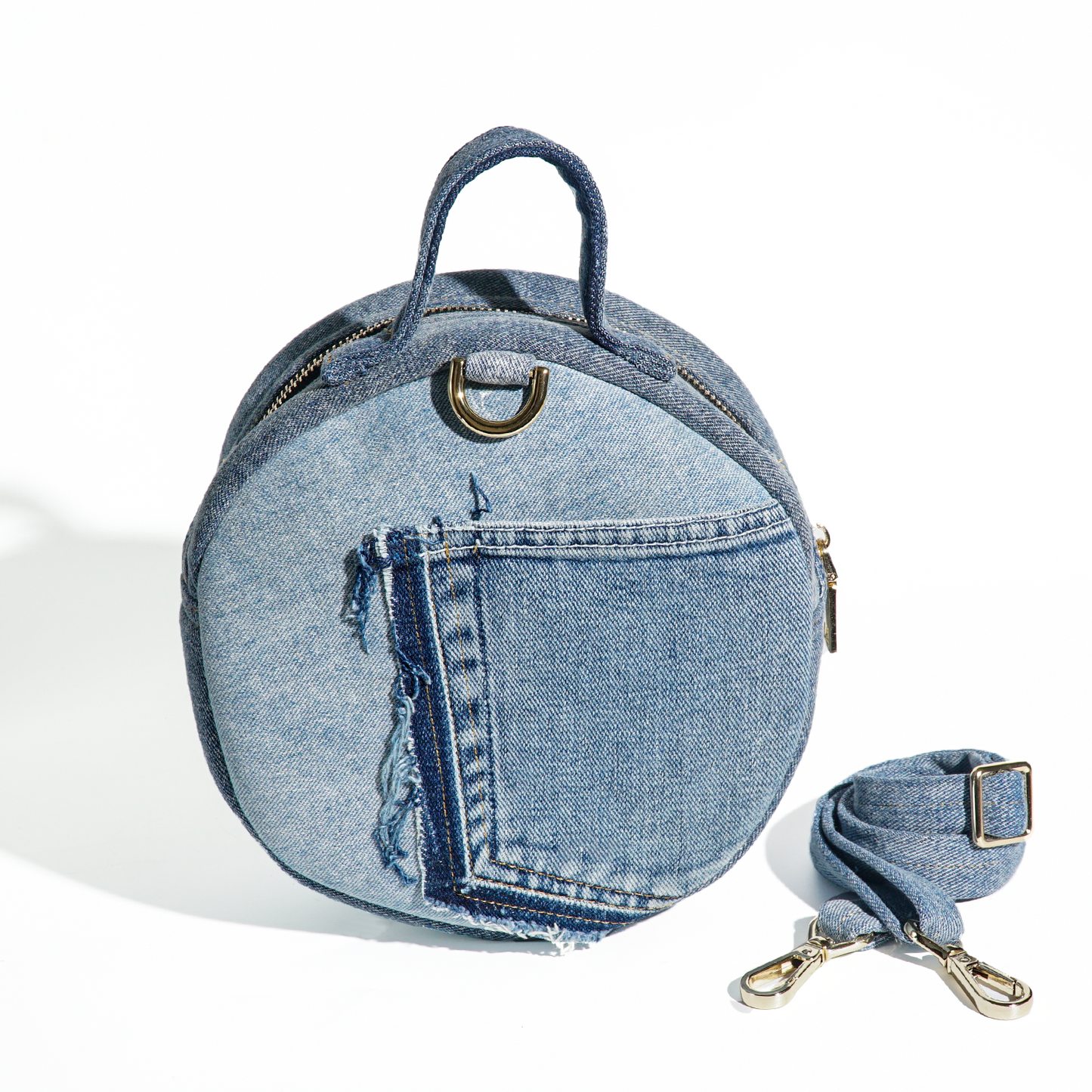 Eco-Friendly Recycle Patchwork Round Denim Crossbody Bag