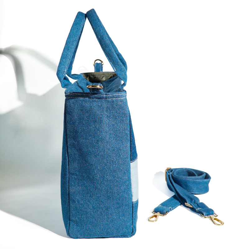 Recycle Reworked Patched Large Capacity Denim Tote Bag For Women
