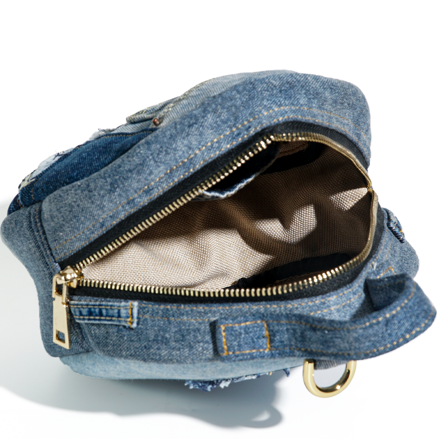 Eco-Friendly Recycle Patchwork Round Denim Crossbody Bag