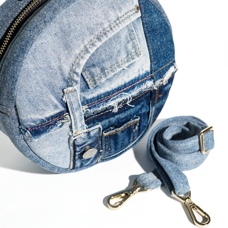 Eco-Friendly Recycle Patchwork Round Denim Crossbody Bag