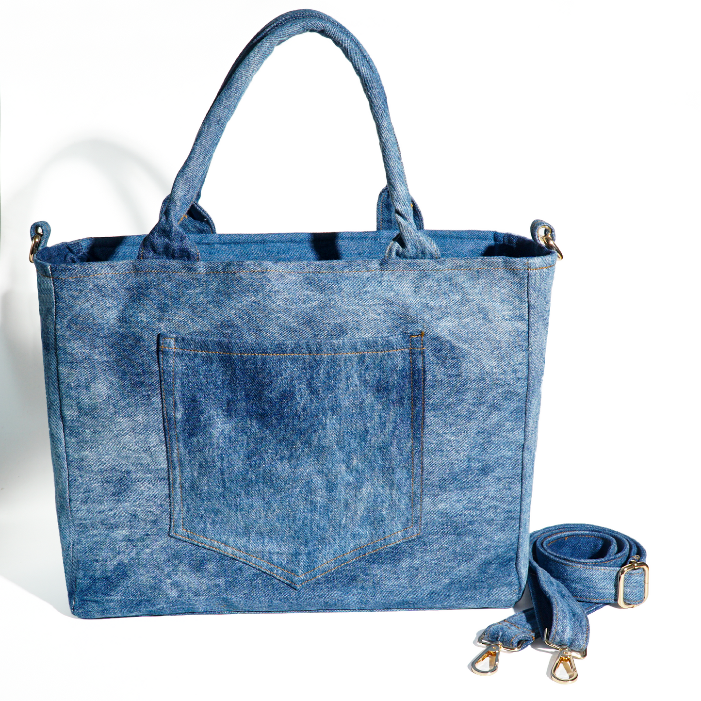 Eco-Friendly Recycle Chevron Large Capacity Denim Tote Bag for Women