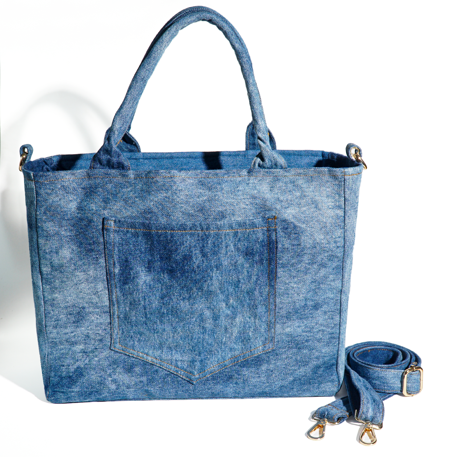 Eco-Friendly Recycle Chevron Large Capacity Denim Tote Bag for Women