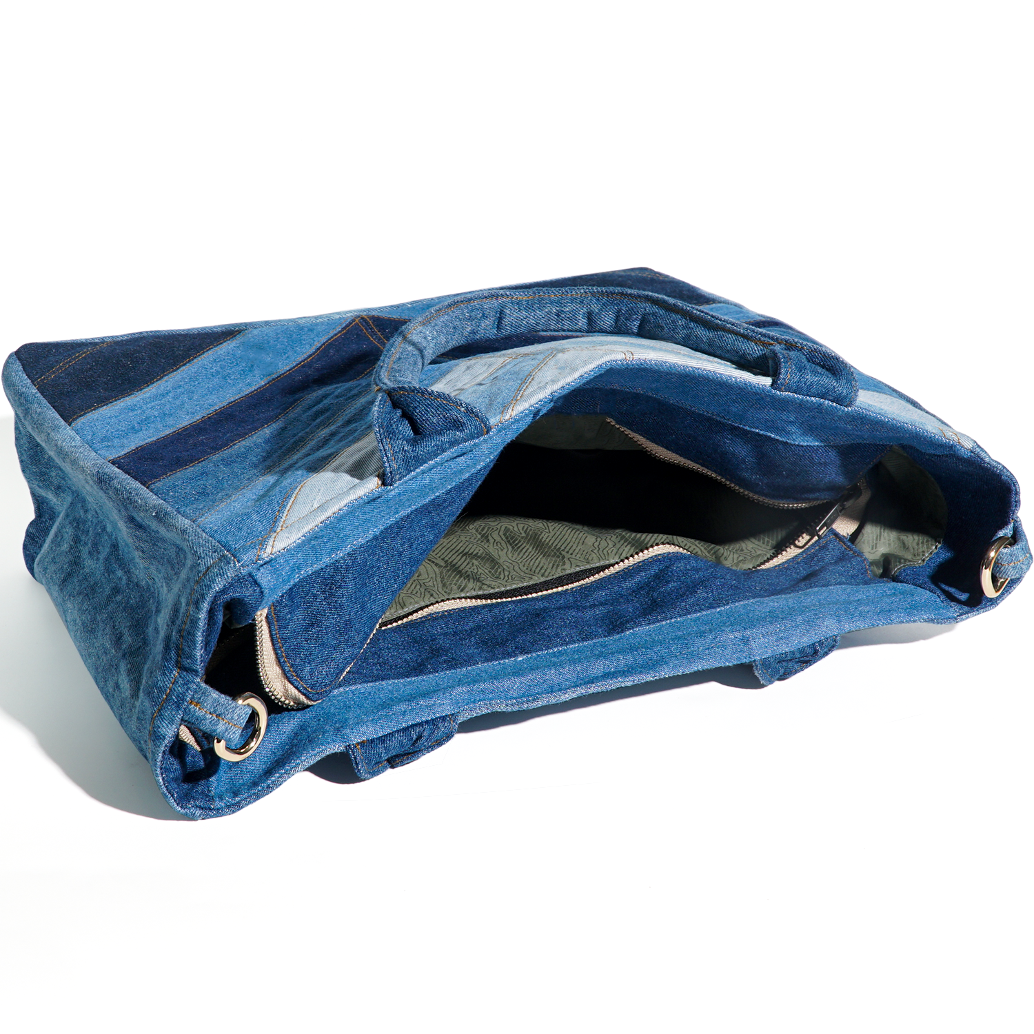 Eco-Friendly Recycle Chevron Large Capacity Denim Tote Bag for Women