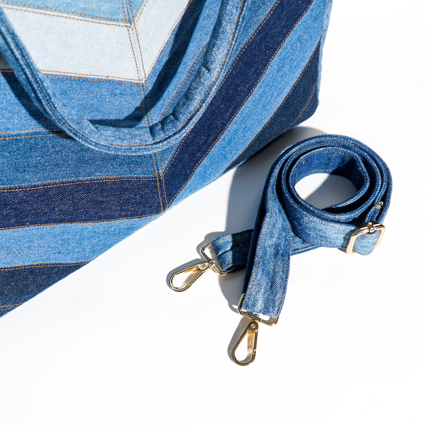 Eco-Friendly Recycle Chevron Large Capacity Denim Tote Bag for Women