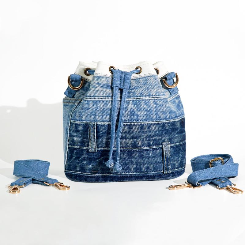 Eco-Friendly Recycled Denim Bucket Bag, Stylish Upcycled Jeans Bucket Bag