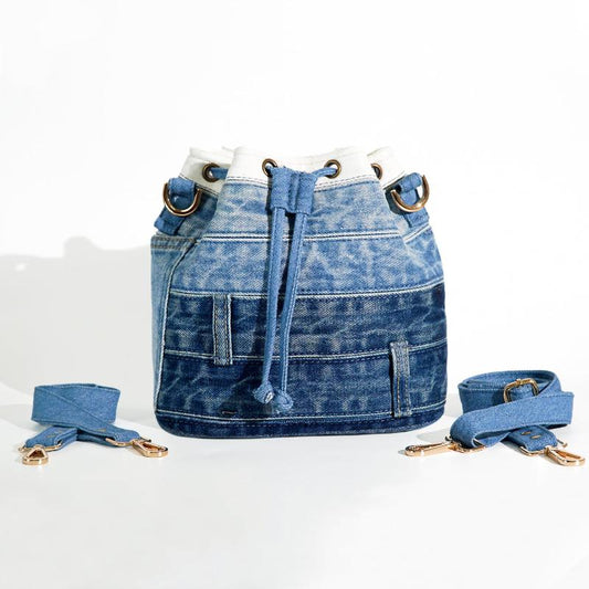 Eco-Friendly Recycled Denim Bucket Bag, Stylish Upcycled Jeans Bucket Bag