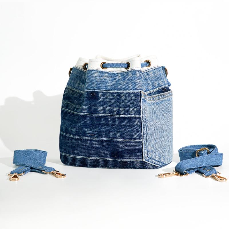 Eco-Friendly Recycled Denim Bucket Bag, Stylish Upcycled Jeans Bucket Bag