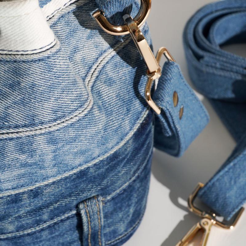 Eco-Friendly Recycled Denim Bucket Bag, Stylish Upcycled Jeans Bucket Bag