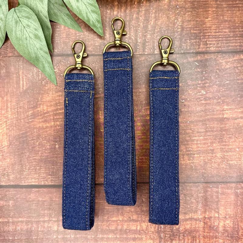 Denim Wristlet Thin Lanyard Fabric Keychain