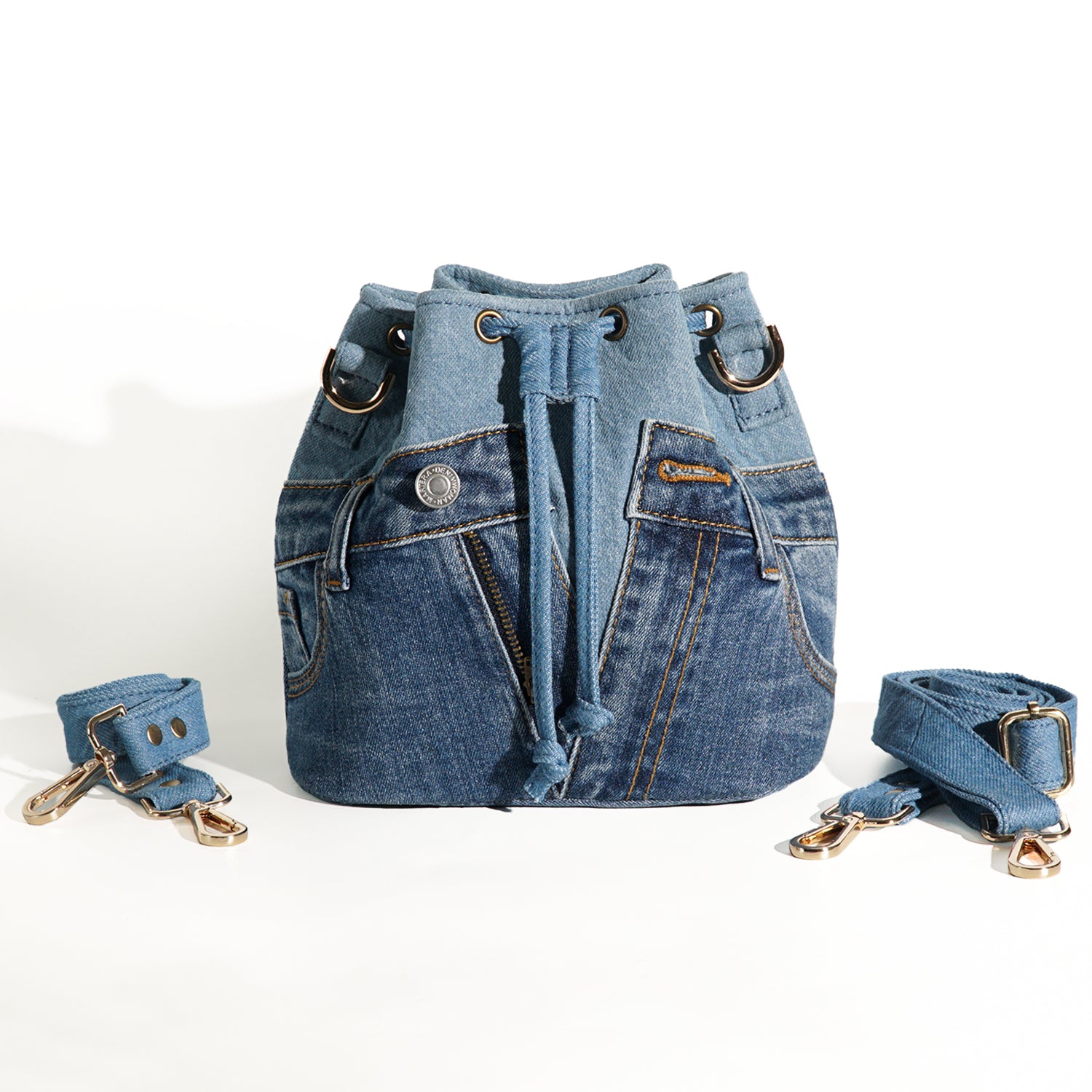 Handcrafted Sustainable Recycled Denim Bucket Bag, Recycled Jeans Bag