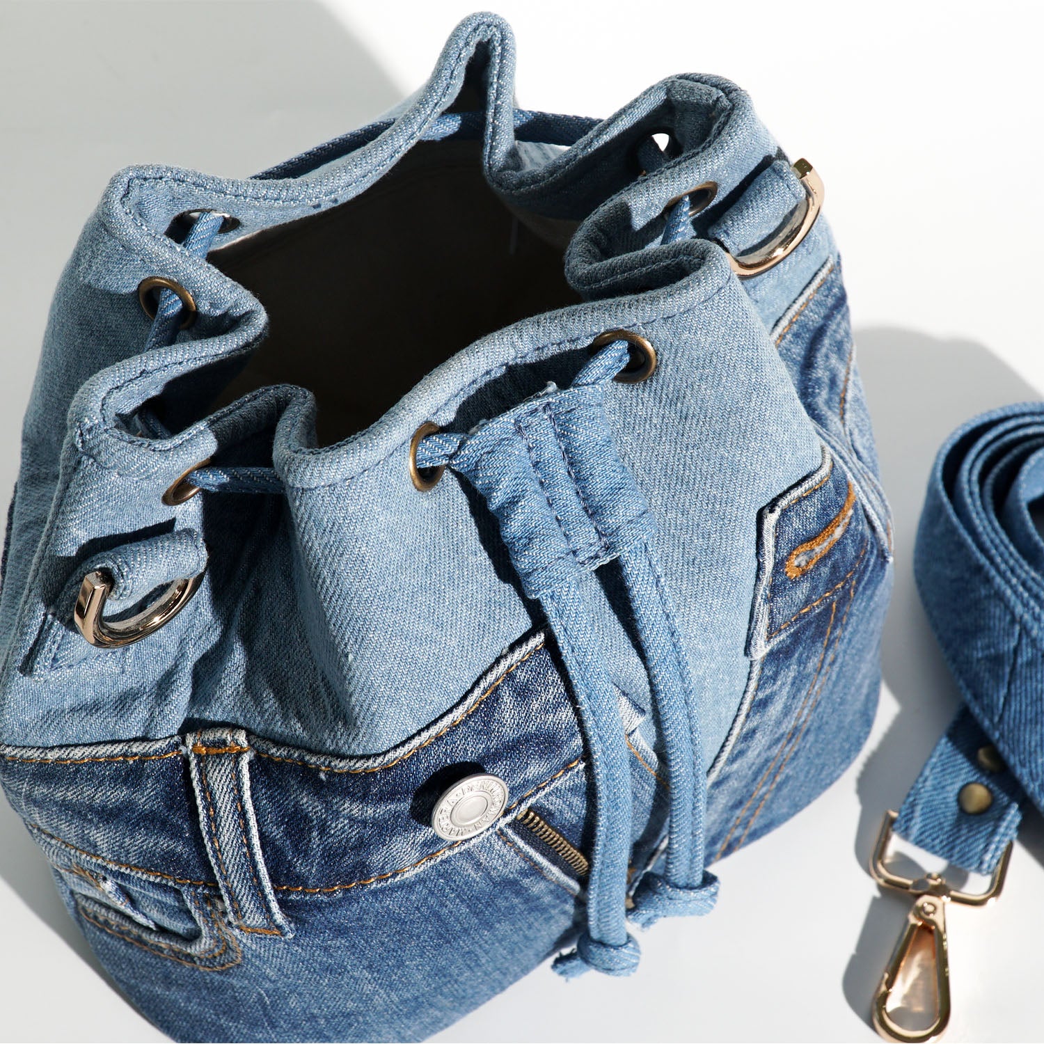 Handcrafted Sustainable Recycled Denim Bucket Bag, Recycled Jeans Bag