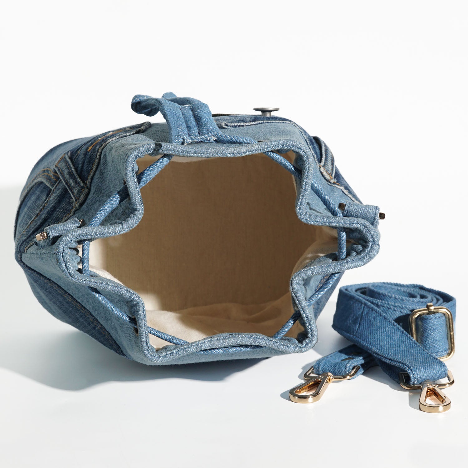 Handcrafted Sustainable Recycled Denim Bucket Bag, Recycled Jeans Bag