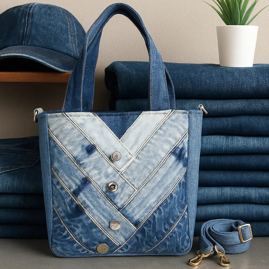 Eco-Friendly Recycle Chevron Medium Denim Tote Bag