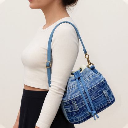 Eco-Friendly Recycled Denim Bucket Bag, Stylish Upcycled Jeans Bucket Bag