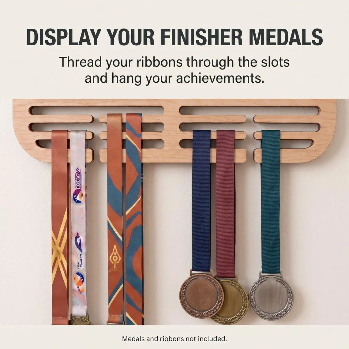Personalized Running Medal Holder & Race Bib Display, Wooden Marathon Medal Hanger, Sunset Run Design