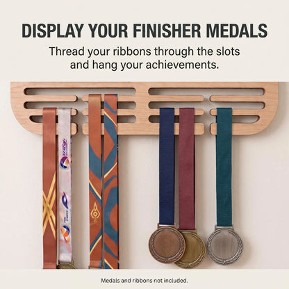 Personalized Running Medal Holder & Race Bib Display, Wooden Marathon Medal Hanger, Sunset Run Design