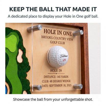 Hole in One Acrylic Display, Personalized Golf Course Map, Ball & Photo Frame, Custom Golf Gift