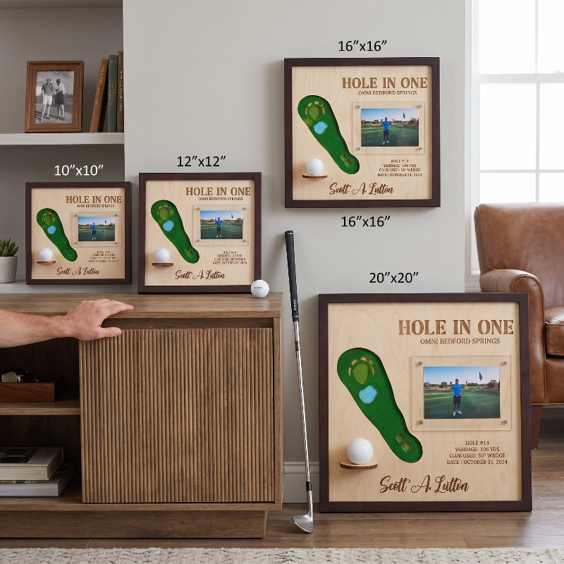 Personalized Hole in One Golf Display | Golf Ball Holder, Photo & Golf Course Map | Golf Gift For men