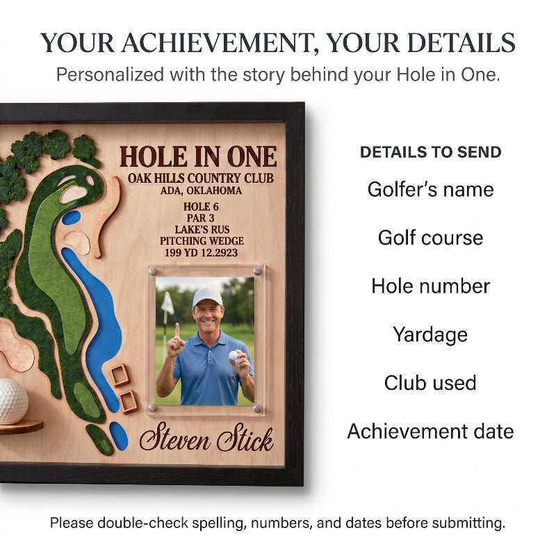 Personalized Hole in One Golf Display Golf Course Map Golf Ball Holder Custom Golf Gift for Men