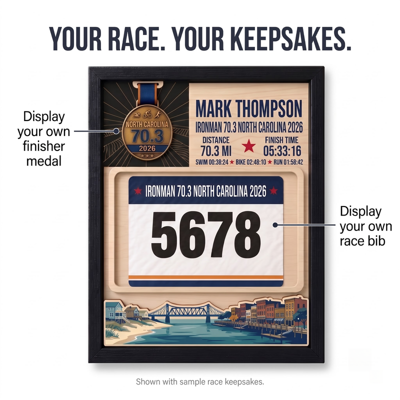 North Carolina Triathlon Medal Display, Personalized Medal Hanger with Photo, Race Bib & Route Options, Triathlete Gift