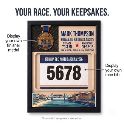 North Carolina Triathlon Medal Display, Personalized Medal Hanger with Photo, Race Bib & Route Options, Triathlete Gift