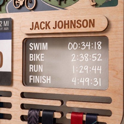 Personalized Triathlon Medal Display, Forest Medal Hanger, Optional Race Bib Holder, Triathlete Gift