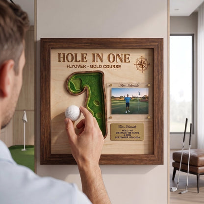 Personalized Hole in One Golf Display | Golf Ball Holder, Photo & Course Map | BrassTag Golf Gift