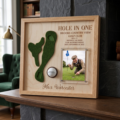 Hole in One Golf Ball Display Personalized Golf Plaque Brass Name Tag Golf Gift
