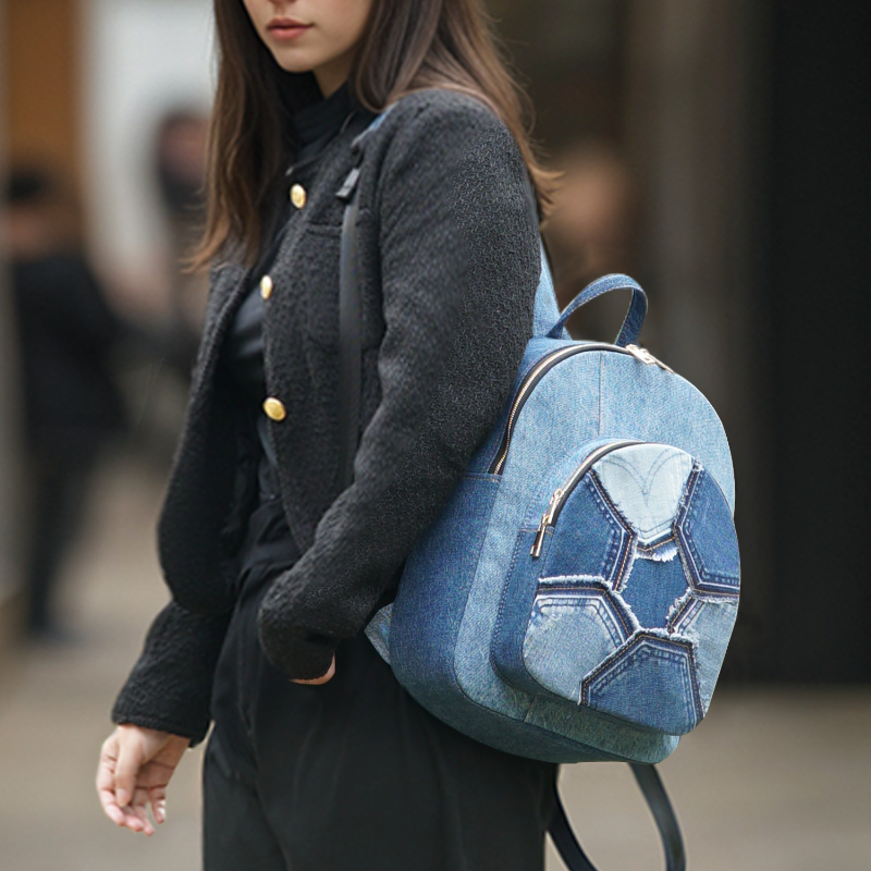 Eco-Friendly Recycled Denim Patchwork Backpack