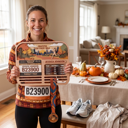 Running Medal Holder, New York Turkey Trot, Race Bib Display, Custom Medal Hanger, Race Medal Display, 5K Medal Holder