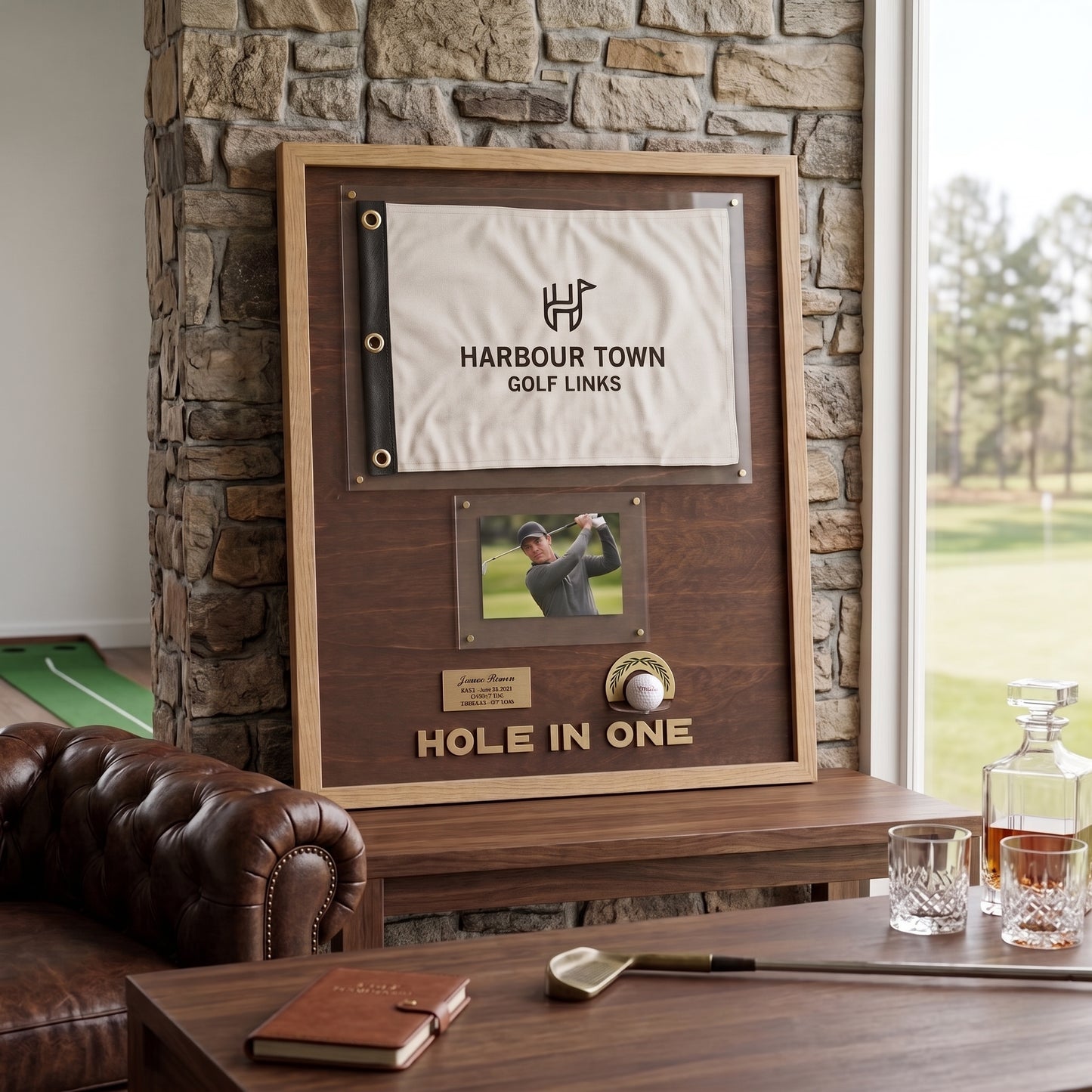Hole in One Golf Display | Personalized Ball, Flag & Photo Holder | Golf Gift for Him