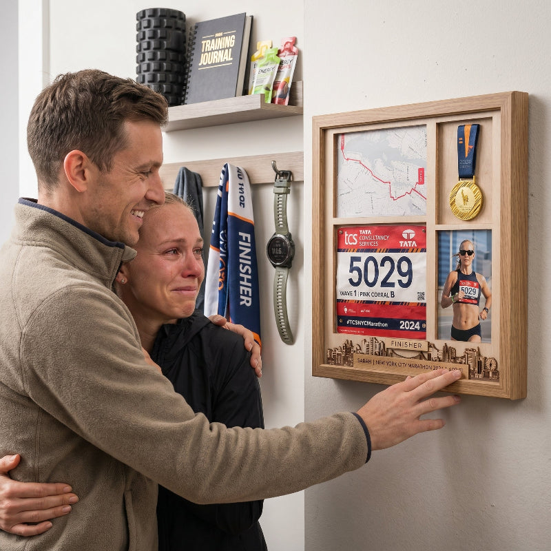New York Marathon Shadow Box Display, Race Bib Medal and Photo Holder, Personalized Running Memory Box, Gift for Marathon Runners