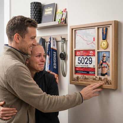 New York Marathon Shadow Box Display, Race Bib Medal and Photo Holder, Personalized Running Memory Box, Gift for Marathon Runners