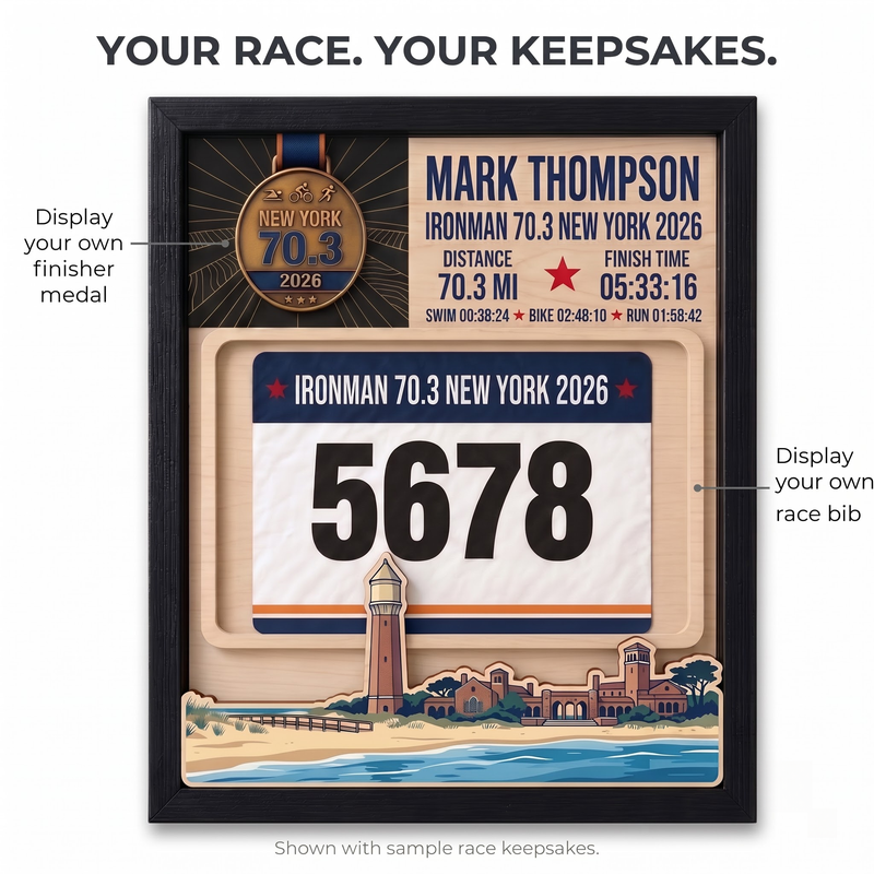 New York Triathlon Medal Display, Personalized Medal Hanger with Photo, Race Bib & Route Options, Triathlete Gift
