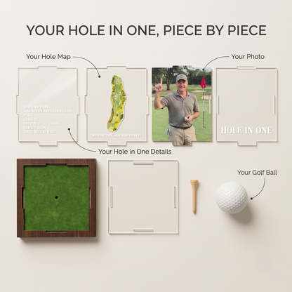 Hole in One Display with Photo, Personalized Golf Ball & Course Map Mica Box, Custom Golf Gift for Dad, Golf Keepsake for Him