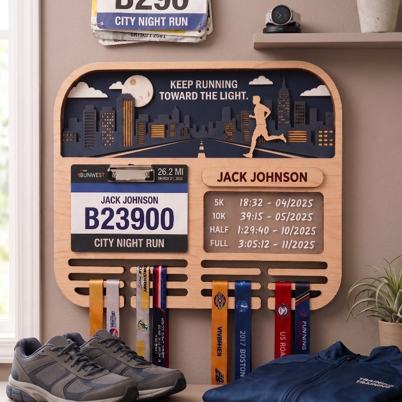 Running Medal Holder Race Bib Display custom runner gift Gift for Runners City Night Run