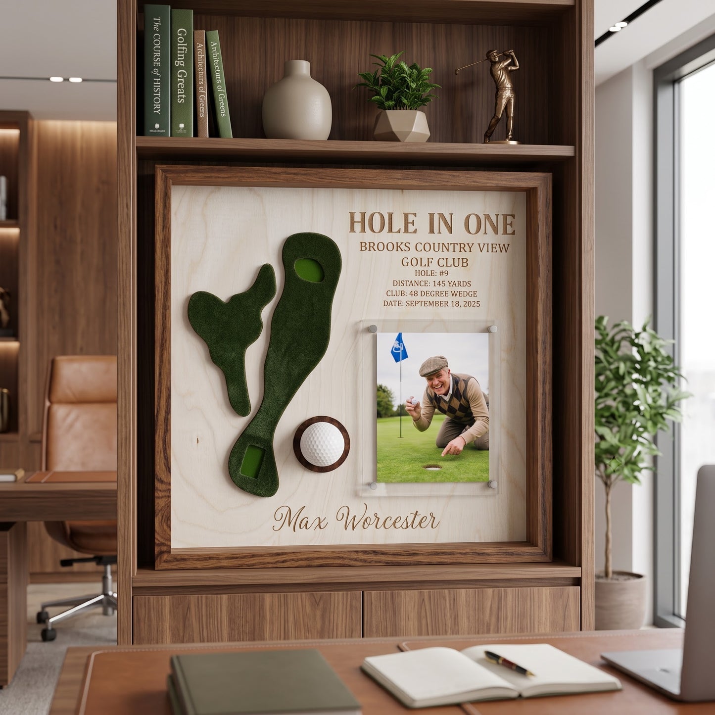 Hole in One Golf Ball Display Personalized Golf Plaque Brass Name Tag Golf Gift
