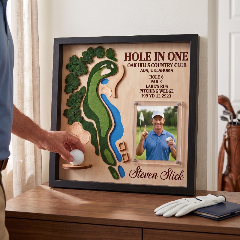 Personalized Hole in One Golf Display Golf Course Map Golf Ball Holder Custom Golf Gift for Men