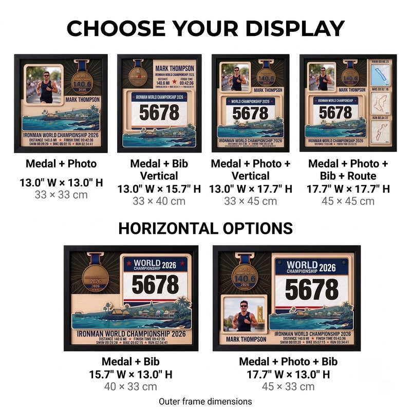 Kona Triathlon Medal Display, Personalized Medal Hanger with Photo, Race Bib & Route Options, Triathlete Gift