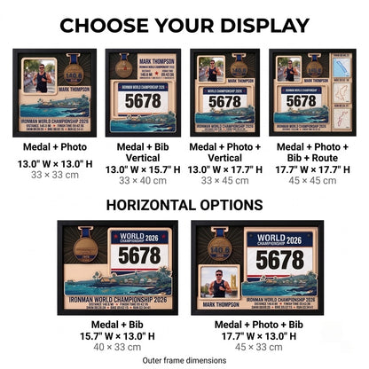 Kona Triathlon Medal Display, Personalized Medal Hanger with Photo, Race Bib & Route Options, Triathlete Gift