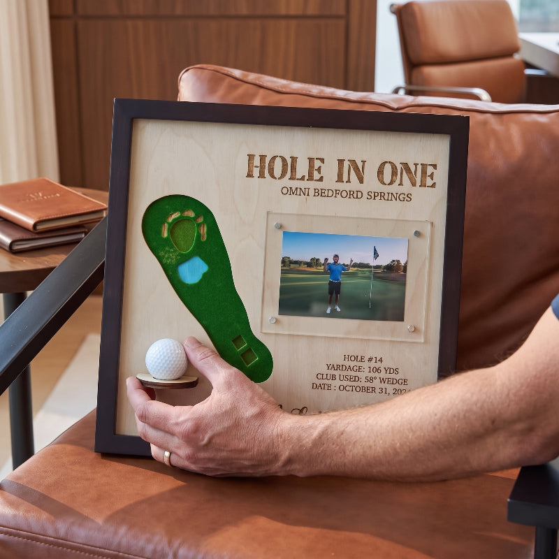 Personalized Hole in One Golf Display | Golf Ball Holder, Photo & Golf Course Map | Golf Gift For men