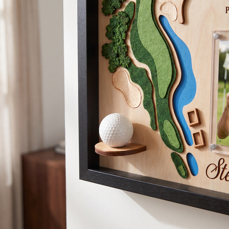 Personalized Hole in One Golf Display Golf Course Map Golf Ball Holder Custom Golf Gift for Men